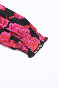Rose Floral Shirred Cuffs Long Sleeve Shirt | Fashionsarah.com