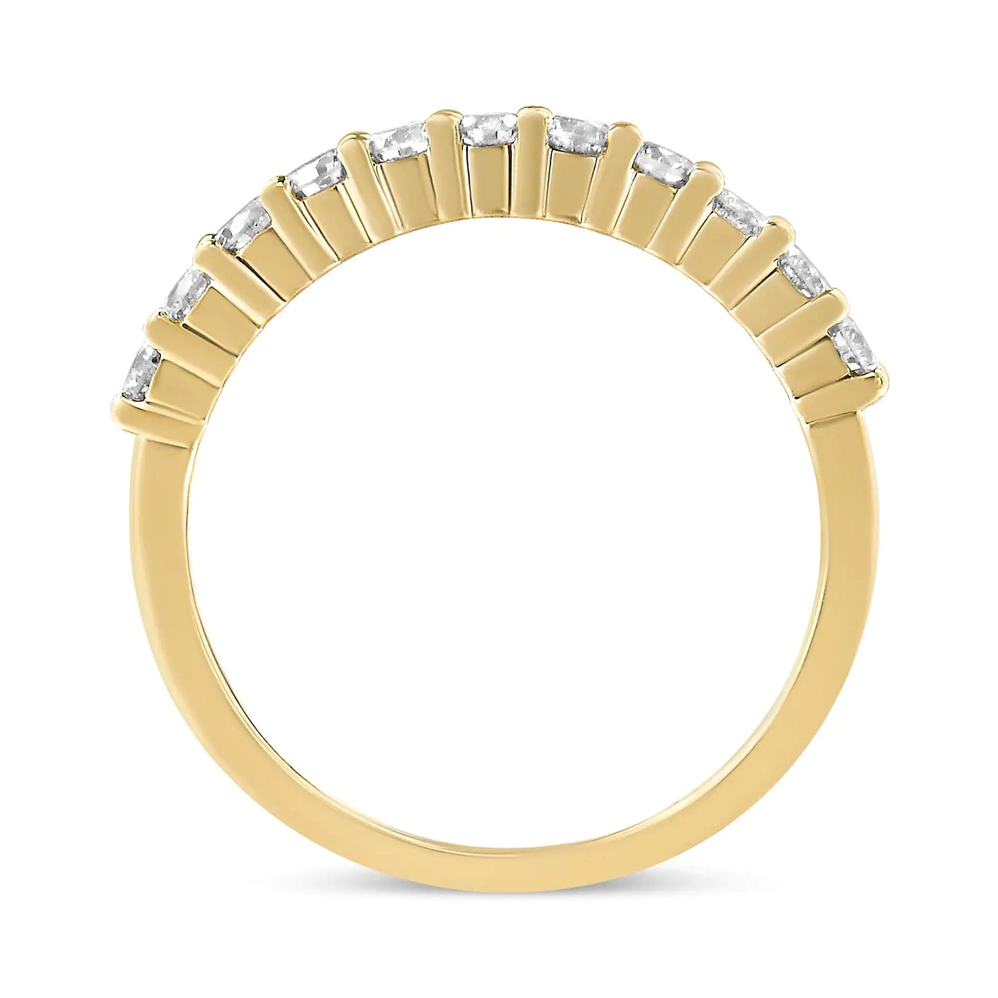 14K Yellow Gold Plated .925 Sterling Silver 1/2 cttw Shared Prong Set Brilliant Round-Cut Diamond 11 Stone Band Ring (J-K Color, SI2-I1 Clarity) | Fashionsarah.com