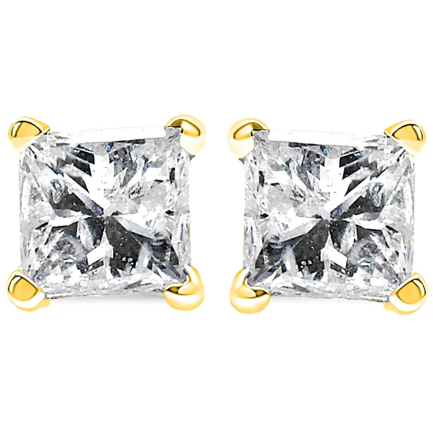 IGI Certified 1/2 Cttw Princess-Cut Square Diamond 4-Prong Solitaire Stud Earrings in 14K Yellow Gold (I-J Color, SI1-SI2 Clarity) | Fashionsarah.com