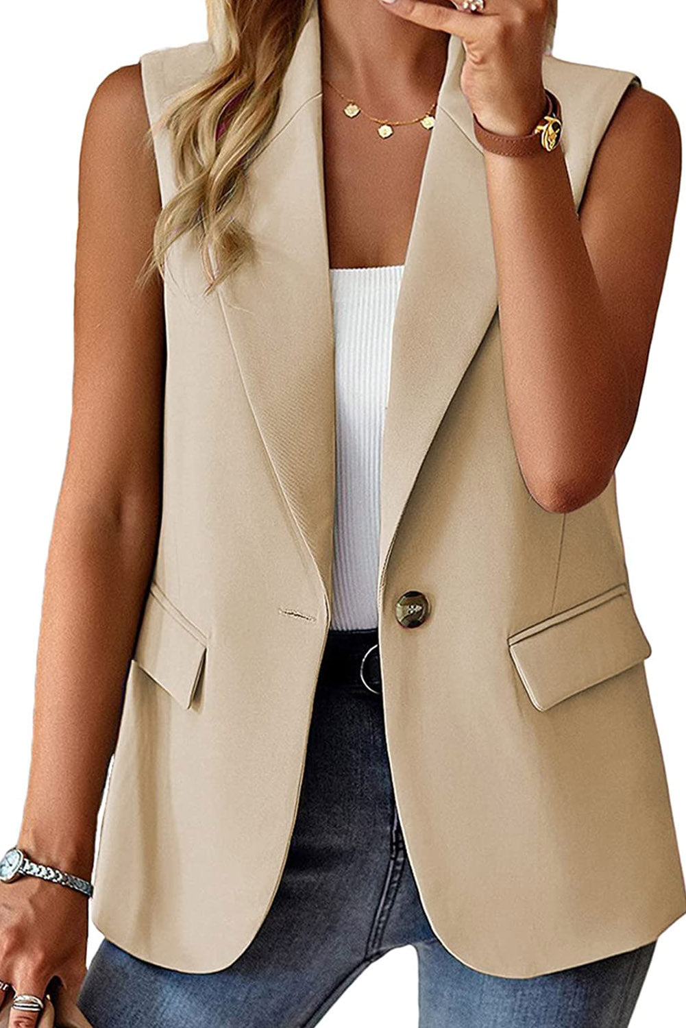 Pocketed Lapel Vest Blazer | Fashionsarah.com