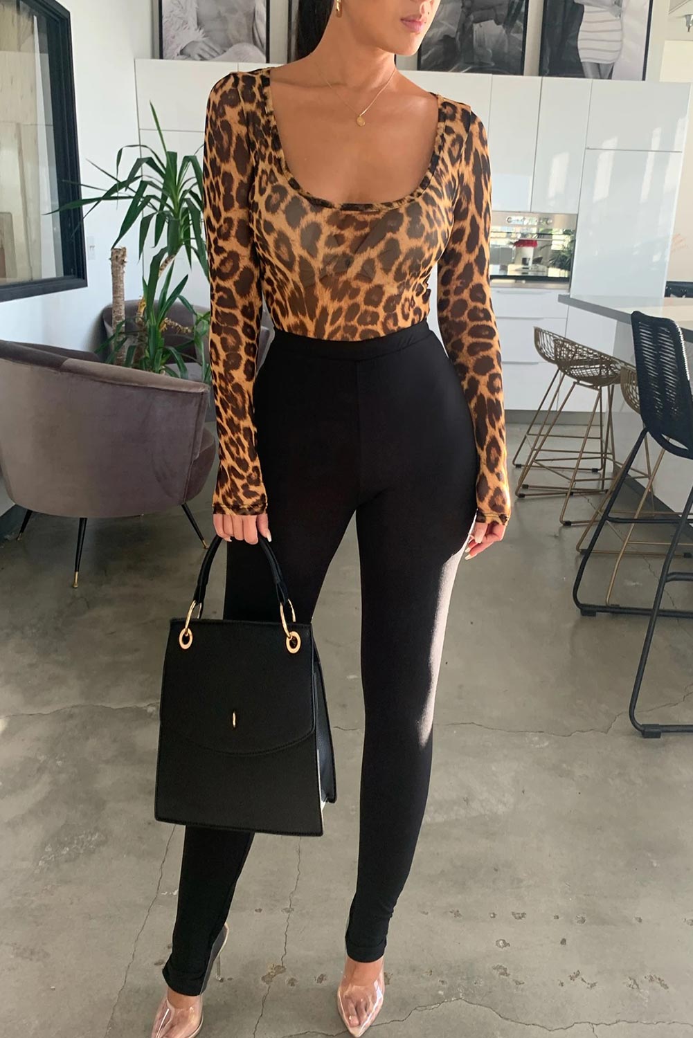 Scoop Neck Cheetah Mesh Bodysuit | Fashionsarah.com