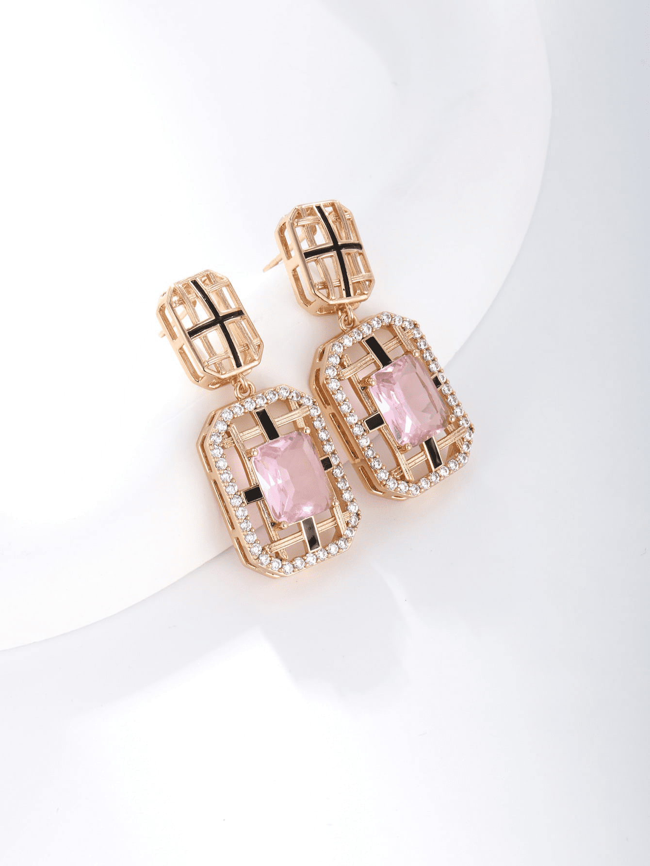 Square retro 18K gold zircon earrings | Fashionsarah.com