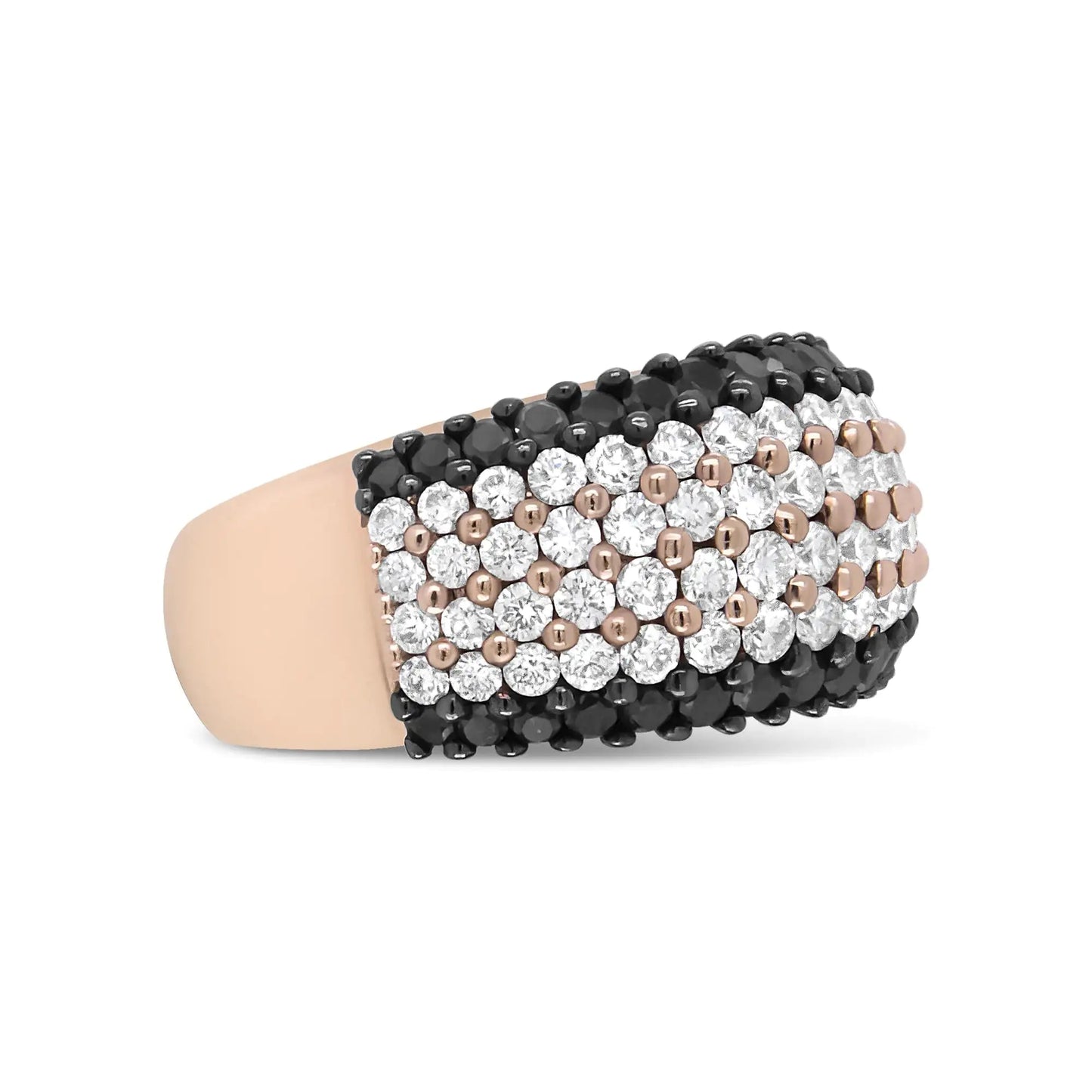 18K Rose Gold 2 1/5 Cttw Black and White Diamond 6 Row Band Ring (F-G and Black Color, VS1-VS2 Clarity) | Fashionsarah.com