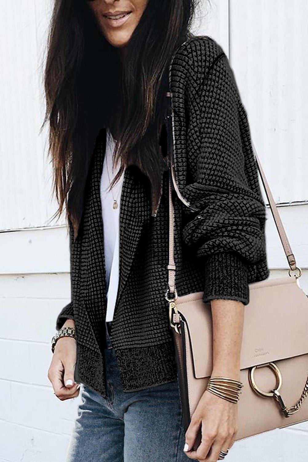 Fashionsarah.com Gray Textured Knit Pocketed Duster Cardigan