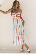 Load image into Gallery viewer, Multicolor Striped Tie Decor Strapless Tiered Maxi Dress | Fashionsarah.com