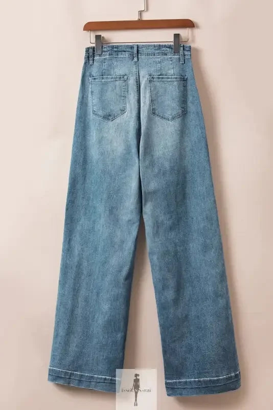 Wide-leg denim jeans showcasing blue straight loose women jeans style