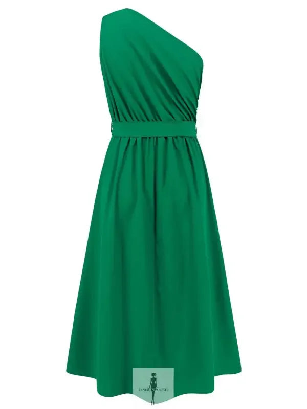Green single shoulder midi dress displayed in a stylish shoulder midi dress fashionSarah image