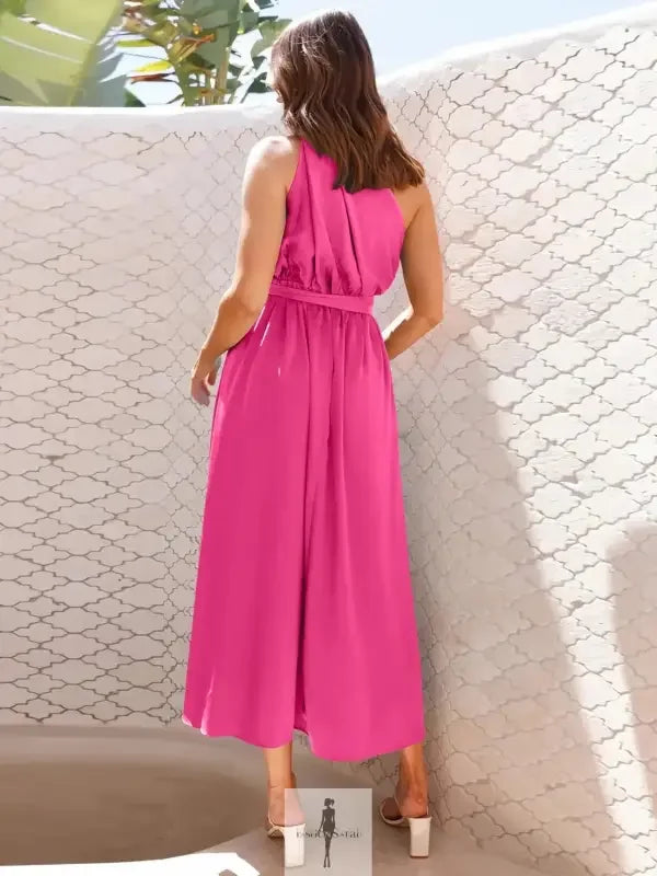 Fuchsia single shoulder midi dress displayed on the product page by Fashionsarah