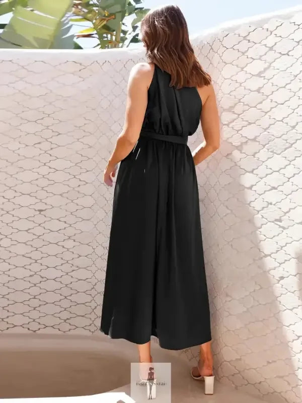 Black one-shoulder midi dress showcasing elegance in a stylish shoulder midi dress fashionSarah