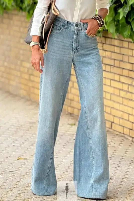 Light blue wide leg high waist women jeans with a relaxed fit and stylish design