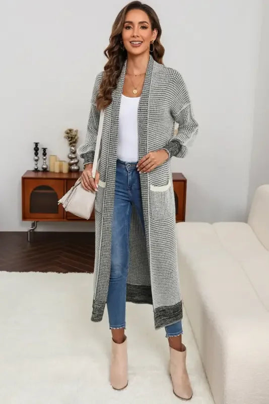 Fashionsarah long gray knit pocketed duster cardigan for women
