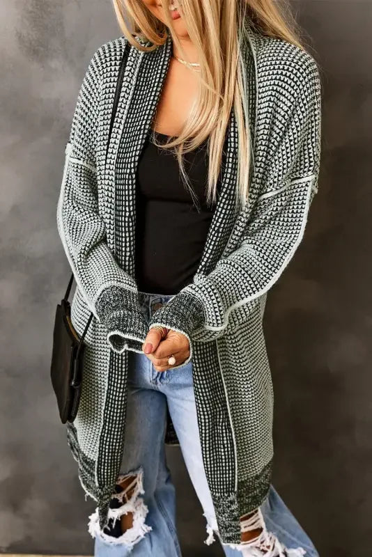 Gray and white knit duster cardigan with pockets from Fashionsarah