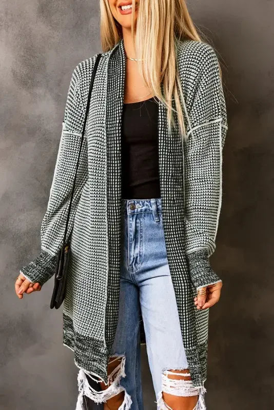 Fashionsarah gray and white knit open-front duster cardigan with pockets