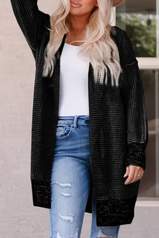 Fashionsarah Black Knit Pocketed Duster Cardigan for women