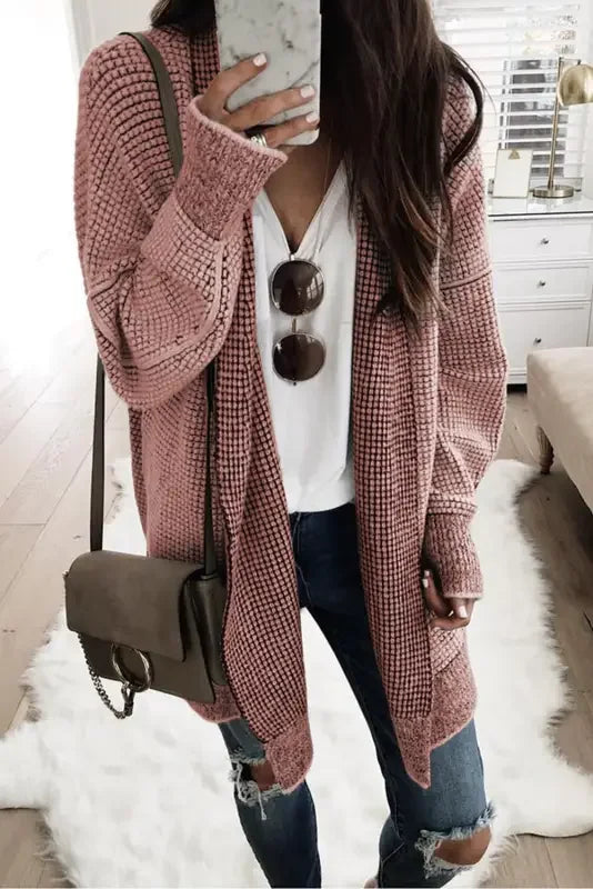 Pink knit duster cardigan with pockets from Fashionsarah Gray and White Duster Cardigan