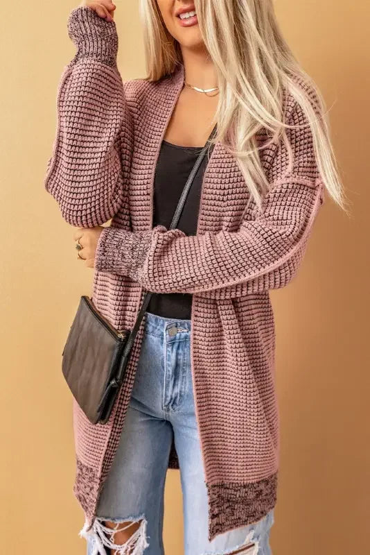 Pink knit pocketed duster cardigan from Fashionsarah Gray and White Duster Cardigan