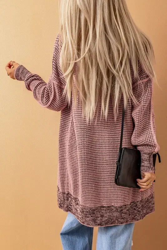 Pink waffle-knit duster cardigan with pockets from Fashionsarah Gray and White Collection