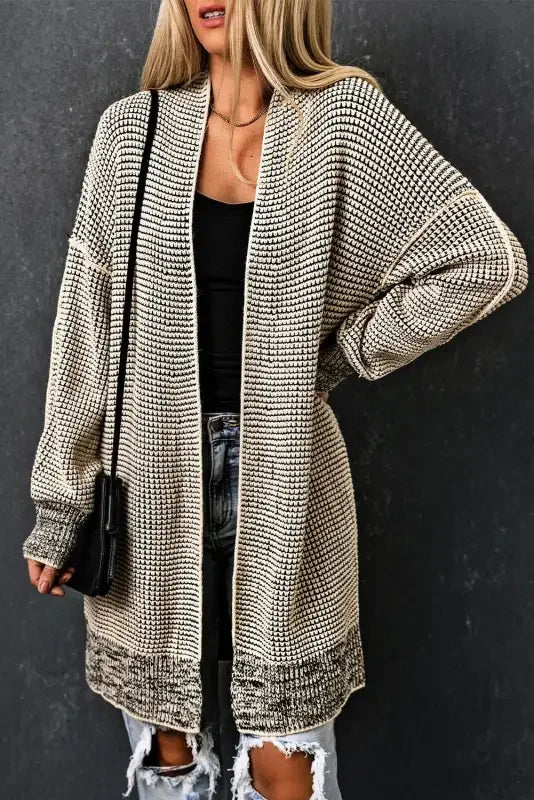Fashionsarah Gray and White Duster Cardigan with knit pockets, stylish duster cardigan