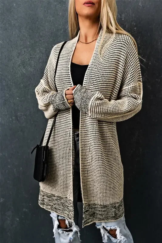 Fashionsarah gray and white knit open-front duster cardigan with pockets