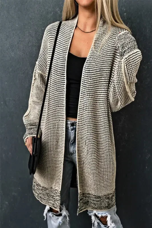 Fashionsarah Gray and White Duster Cardigan, knit open-front duster cardigan with pockets
