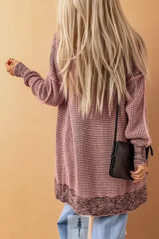 Mauve waffle-knit duster cardigan with knit pockets from Fashionsarah Gray and White collection