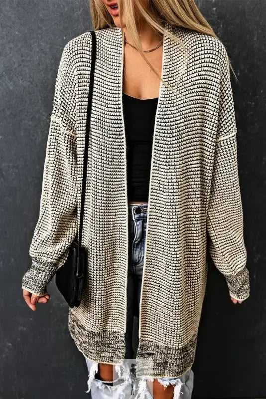 Open-front Fashionsarah gray and white knit pocketed duster cardigan image