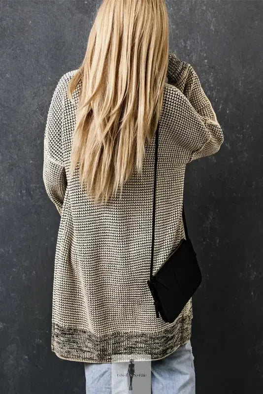 Fashionsarah beige and black knit pocketed duster cardigan for women