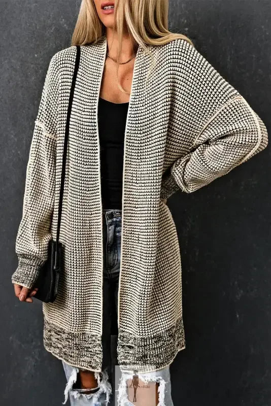 FashionSarah Gray and White Duster Cardigan, knit open-front duster cardigan with pockets