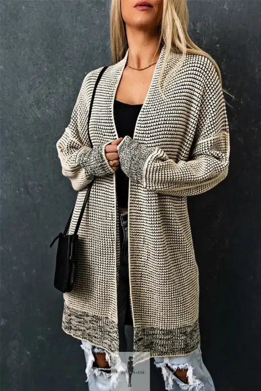 Fashionsarah Gray and White Duster Cardigan, knit open-front duster cardigan with pockets