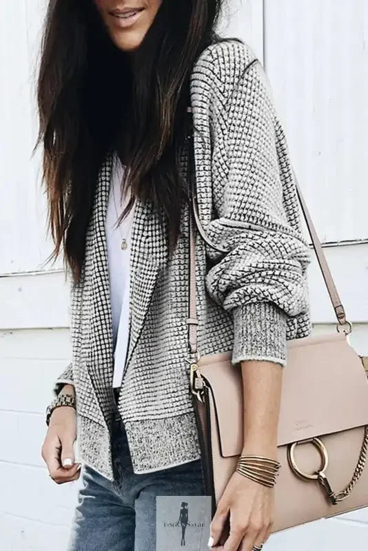 Fashionsarah gray and white knit pocketed duster cardigan for women