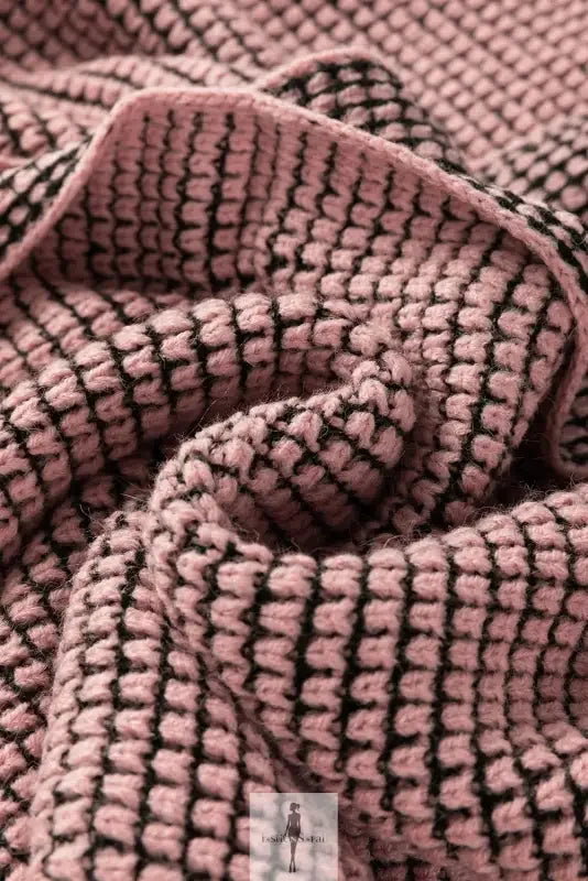 Pink and black textured knit fabric of FashionSarah Gray and White Duster Cardigan