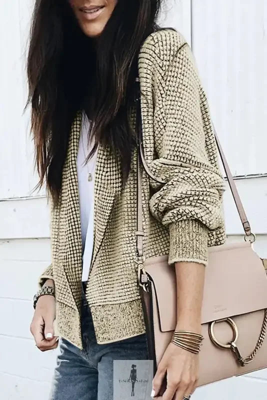 Beige textured knit pocketed duster cardigan from Fashionsarah Gray and White collection