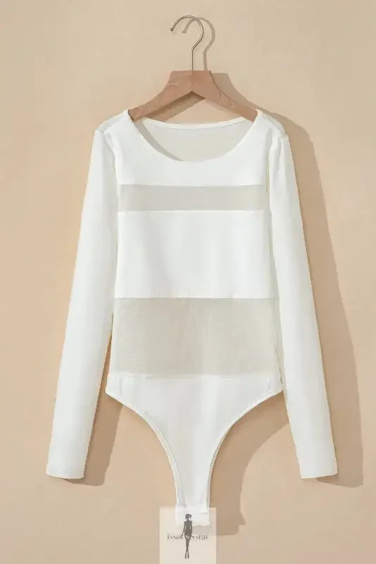 Fashionsarah.com Fashionsarah.com White Mesh Patchwork Long Sleeve Bodysuit