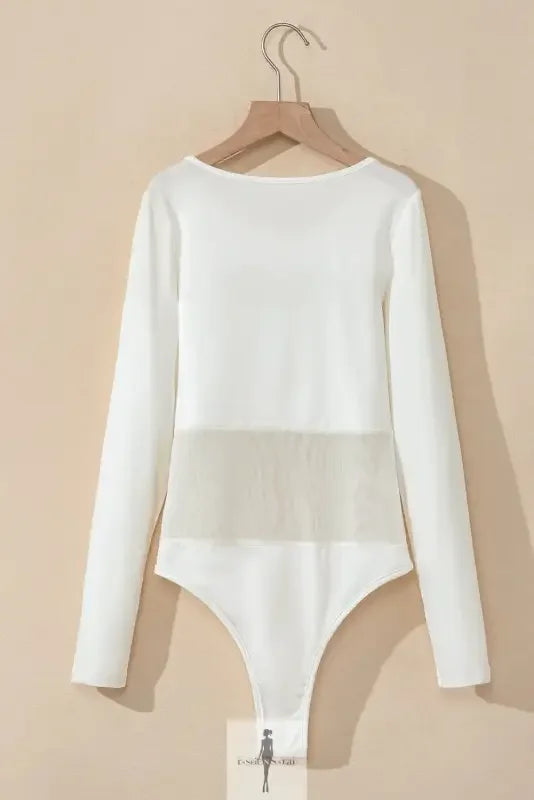 Fashionsarah.com Fashionsarah.com White Mesh Patchwork Long Sleeve Bodysuit