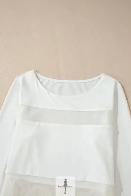 Fashionsarah.com Fashionsarah.com White Mesh Patchwork Long Sleeve Bodysuit