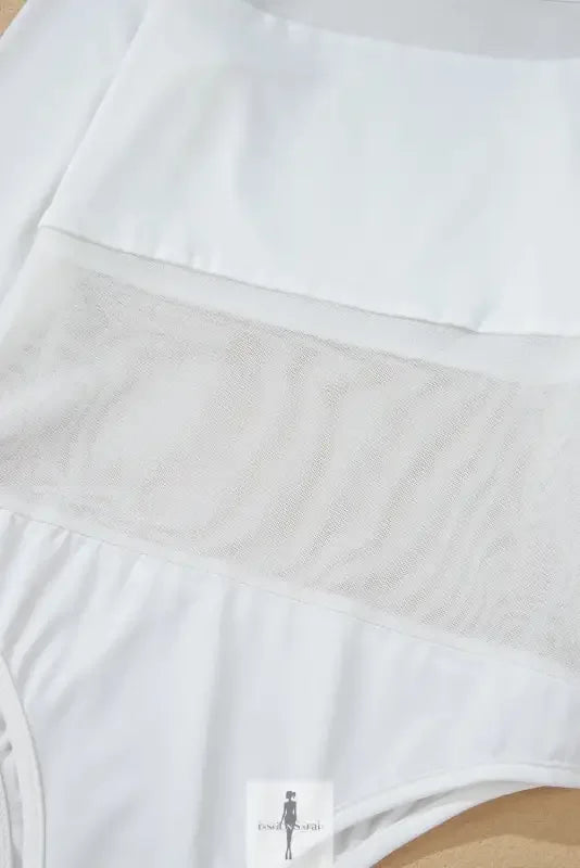 Fashionsarah.com Fashionsarah.com White Mesh Patchwork Long Sleeve Bodysuit