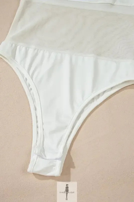 Fashionsarah.com Fashionsarah.com White Mesh Patchwork Long Sleeve Bodysuit