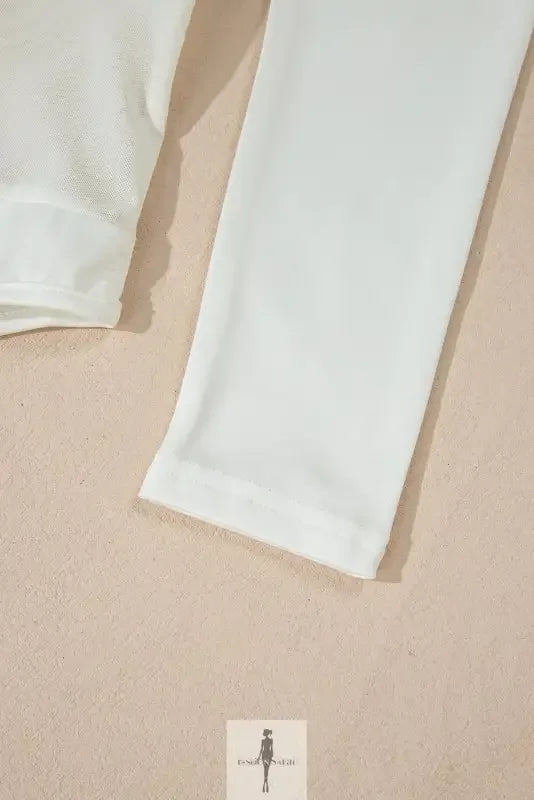 Fashionsarah.com Fashionsarah.com White Mesh Patchwork Long Sleeve Bodysuit