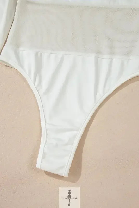 Fashionsarah.com Fashionsarah.com White Mesh Patchwork Long Sleeve Bodysuit
