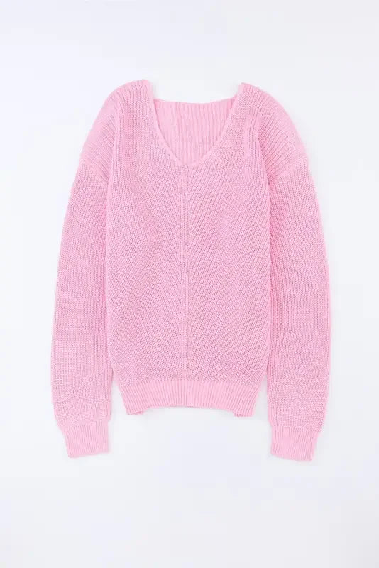 Pink V Neck Women Sweatshirt | Fashionsarah.com