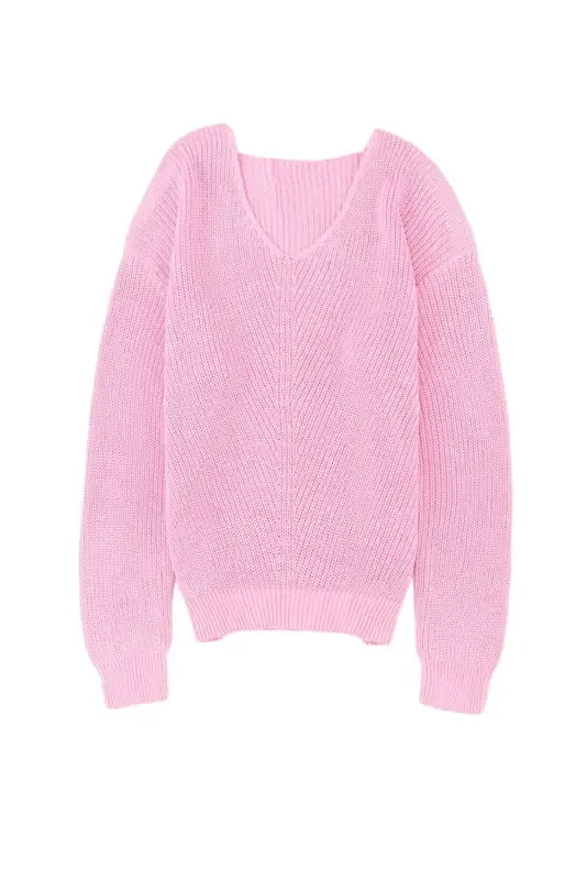 Pink V Neck Women Sweatshirt | Fashionsarah.com