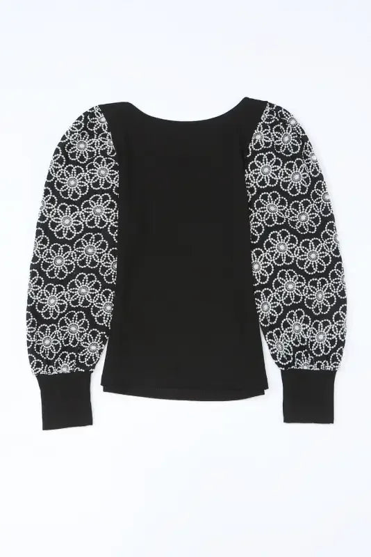 Fashionsarah.com Yellow Flower Puff Sleeve Ribbed Knit Top