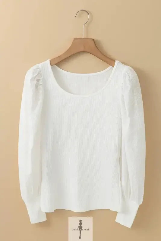 Fashionsarah.com Fashionsarah.com Yellow Flower Puff Sleeve Ribbed Knit Top