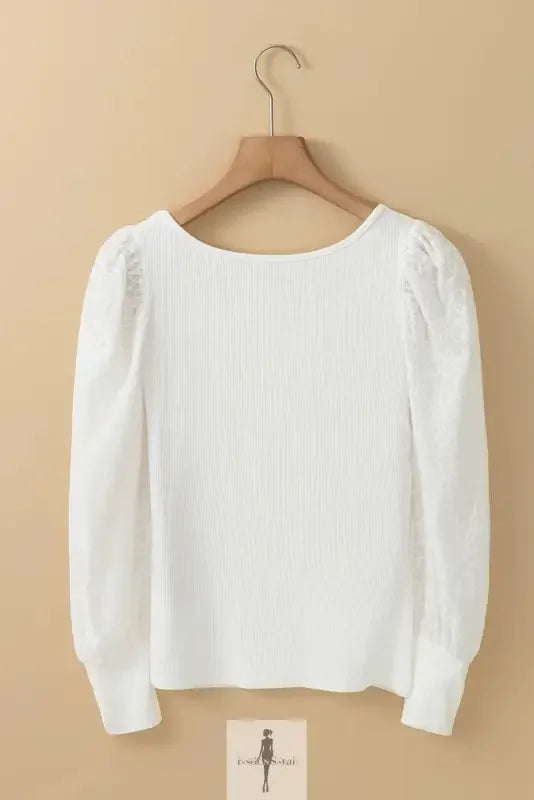 Fashionsarah.com Fashionsarah.com Yellow Flower Puff Sleeve Ribbed Knit Top