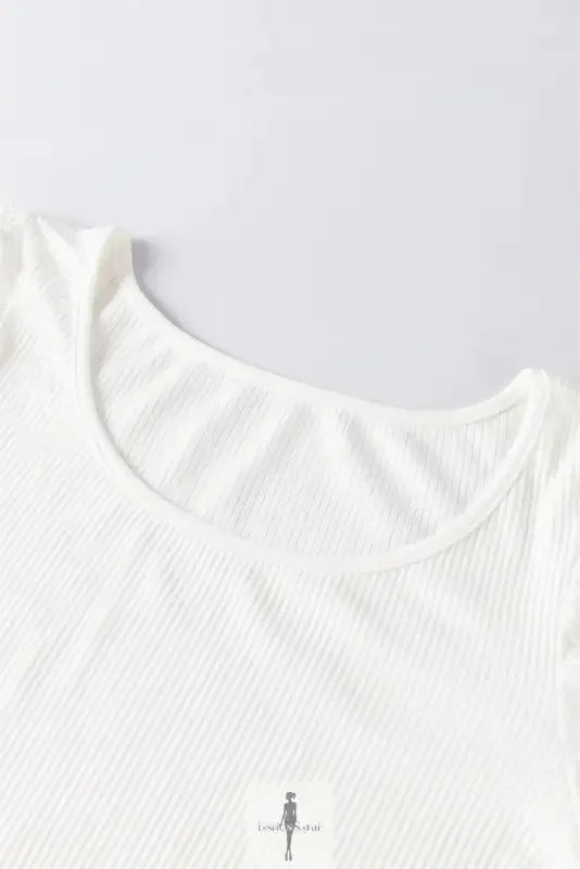 Fashionsarah.com Fashionsarah.com Yellow Flower Puff Sleeve Ribbed Knit Top