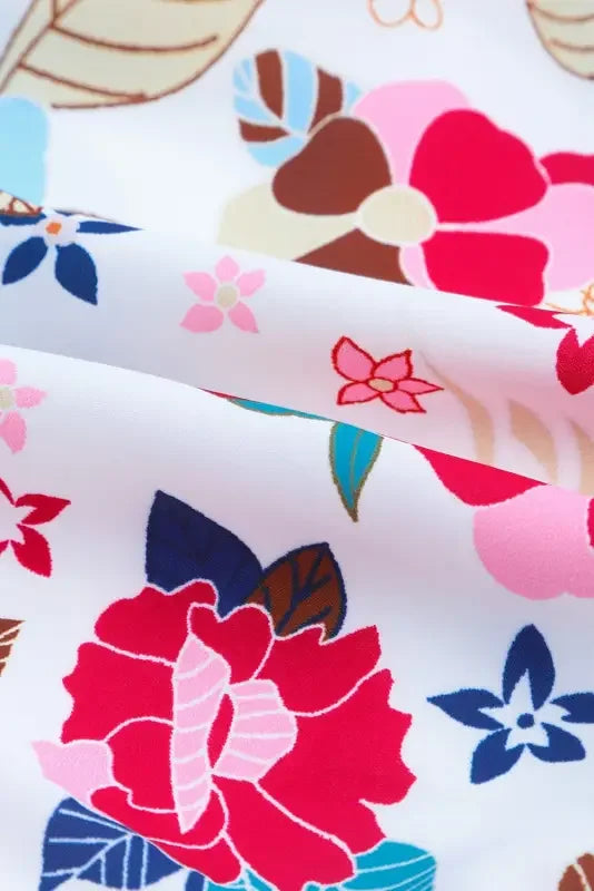 White Frill Mock Neck Sleeveless Tiered Floral Dress | Fashionsarah.com