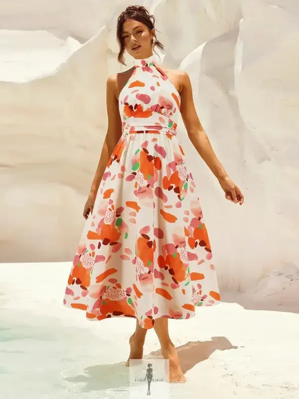 Fashionsarah.com Fashionsarah.com Ruched Halter Neck Sleeveless Dress