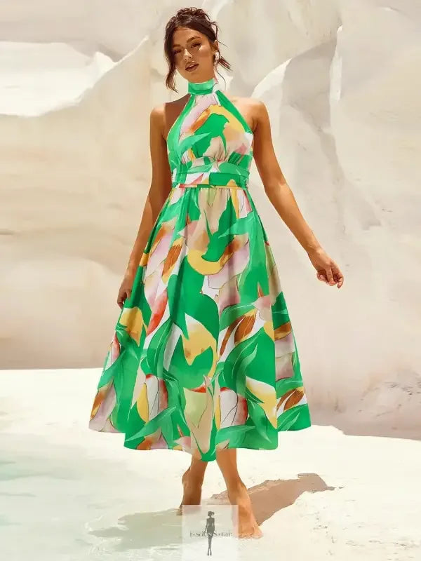 Fashionsarah.com Fashionsarah.com Ruched Halter Neck Sleeveless Dress