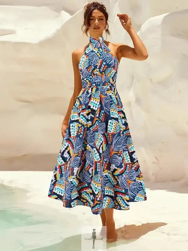 Fashionsarah.com Fashionsarah.com Ruched Halter Neck Sleeveless Dress