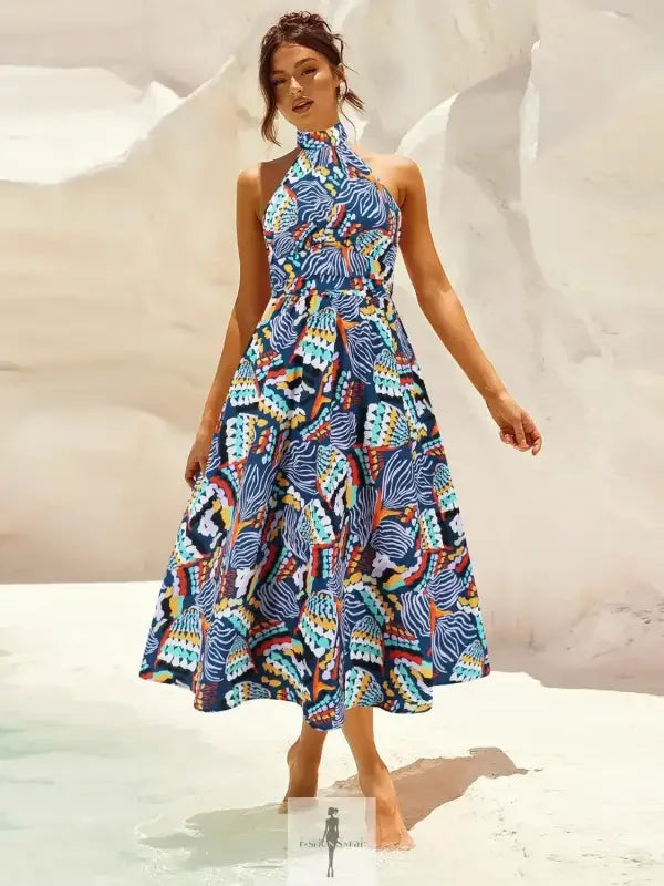 Fashionsarah.com Fashionsarah.com Ruched Halter Neck Sleeveless Dress